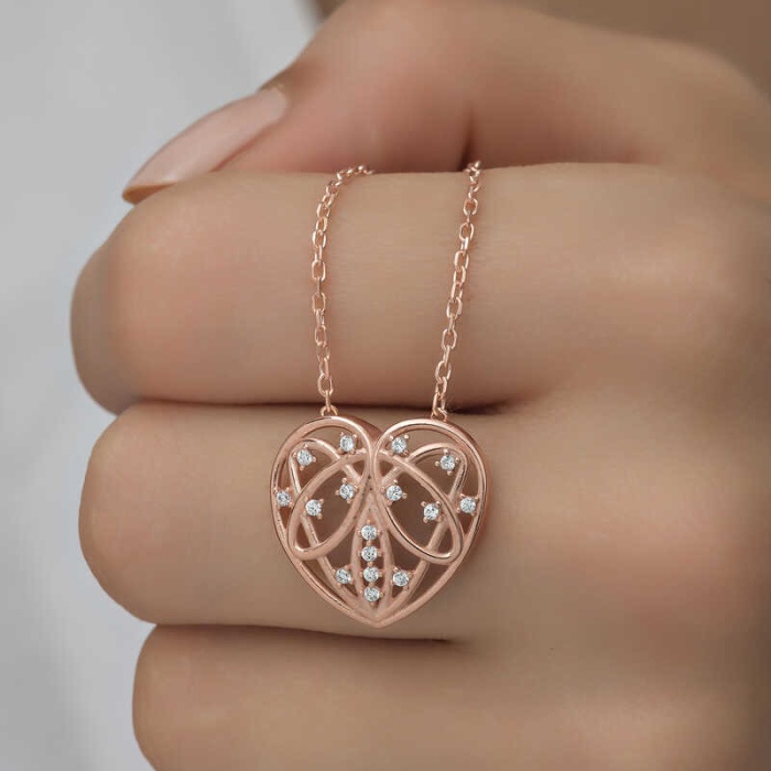 Lucky Life 925 Ayar Gumuss  Rose Bombeli Kalp Lucky Life Lucky Life Lucky Life Kadın Kolye