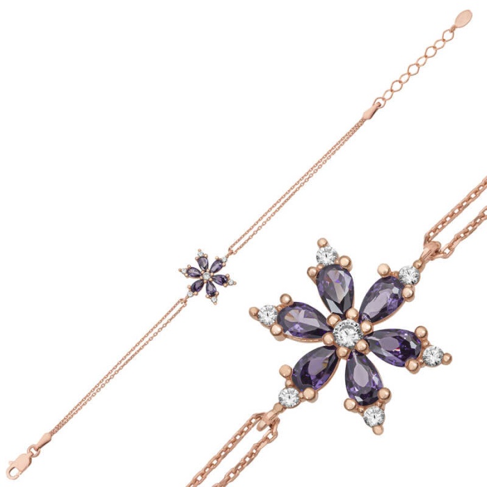 Lucky Life 925 Ayar Gumuss  Rose Mor Lotus Çiçeği Lucky Life Lucky Life Kadın Bileklik