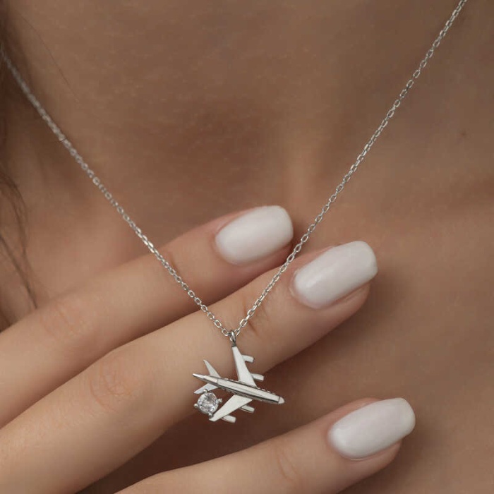 Lucky Life 925 Ayar Gumuss  Rodyum Tek Taşlı Uçak Lucky Life Lucky Life Lucky Life Kadın Kolye