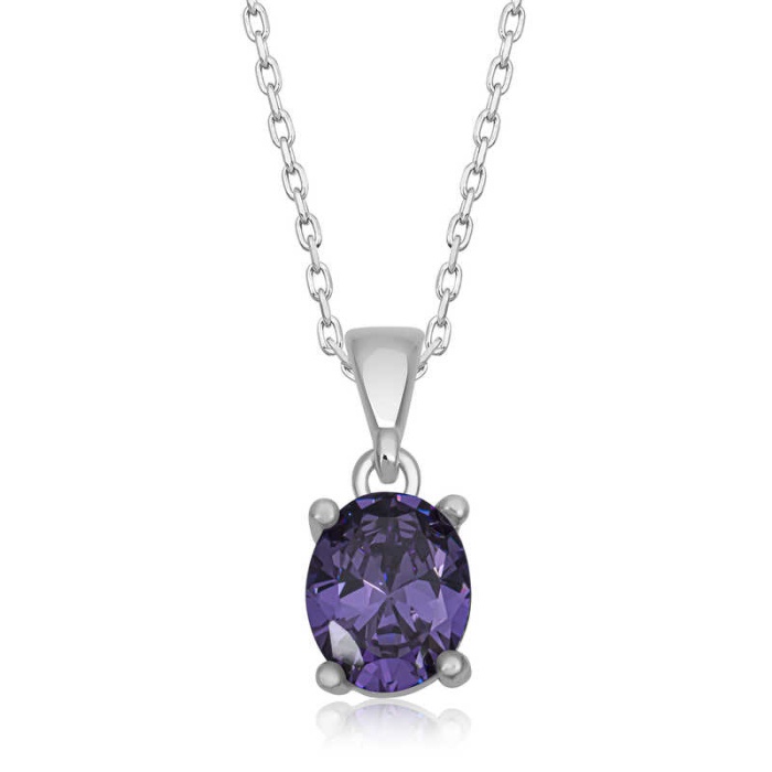 Lucky Life 925 Ayar Gumuss  Mor Kristal Oval Taşlı Lucky Life Lucky Life Lucky Life Kadın Kolye