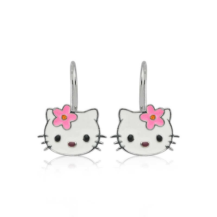 Lucky Life 925 Ayar Gumuss  Kedi Sallantılı Çocuk Küpe