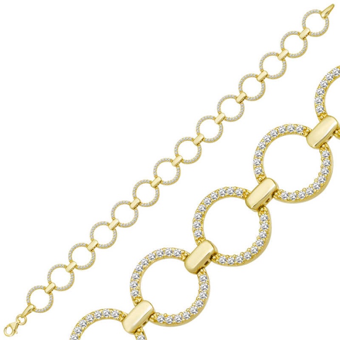 Lucky Life 925 Ayar Gumuss  Gold Yuvarlak Taşlı Lucky Life Lucky Life Kadın Bileklik