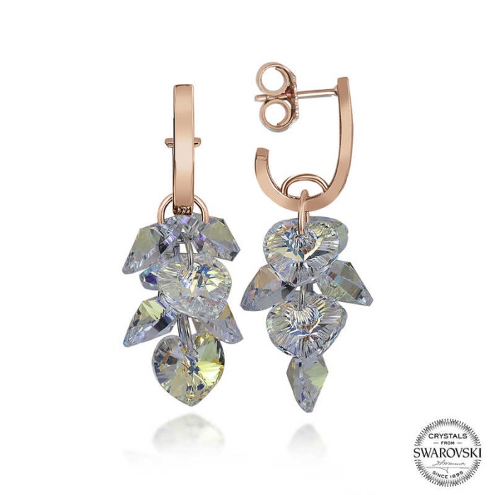 Swarovski Crystal Taşlı Lucky Life 925 Ayar Gumuss  Kalp Salkım Sallantılı Çivili Lucky Life Lucky Life Kadın Küpe
