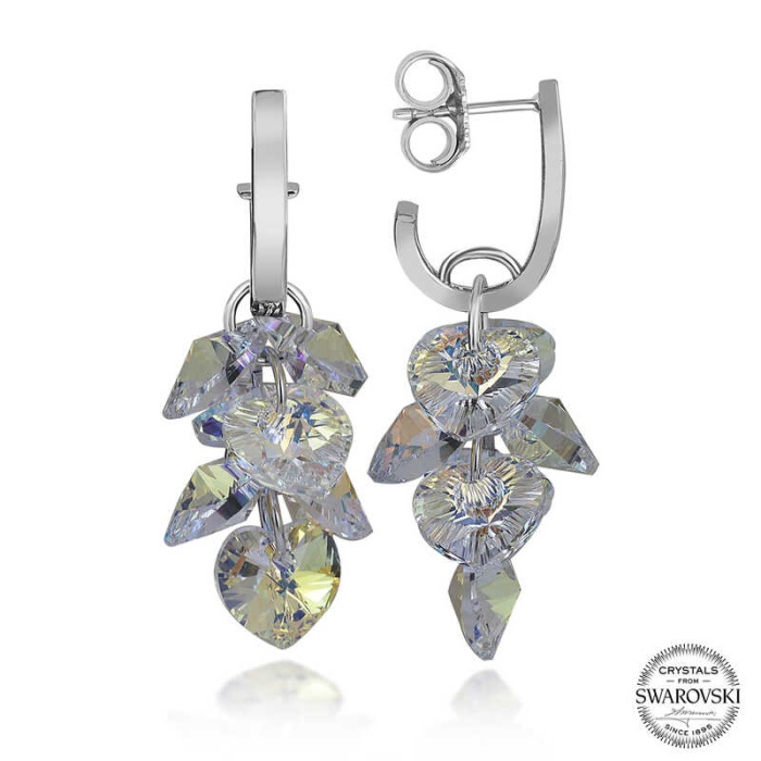 Swarovski Crystal Taşlı Lucky Life 925 Ayar Gumuss  Kalp Salkım Sallantılı Çivili Lucky Life Lucky Life Kadın Küpe