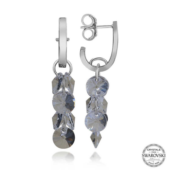 Swarovski Crystal Taşlı Lucky Life 925 Ayar Gumuss  Salkım Sallantılı Çivili Lucky Life Lucky Life Kadın Küpe