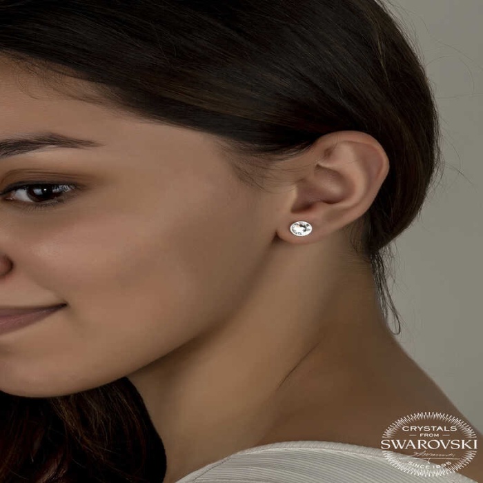Swarovski Crystal Taşlı Lucky Life 925 Ayar Gumuss   Çivili Lucky Life Lucky Life Kadın Küpe