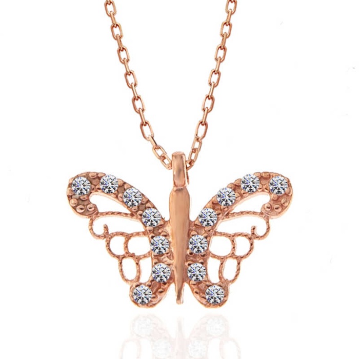 Lucky Life 925 Ayar Gumuss  Rose Kelebek Lucky Life Lucky Life Lucky Life Kadın Kolye