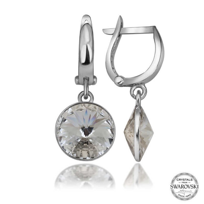 Swarovski Crystal Taşlı Lucky Life 925 Ayar Gumuss  Beyaz Sallantılı Lucky Life Lucky Life Kadın Küpe