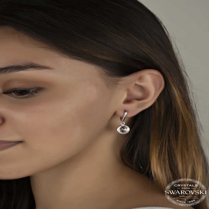 Swarovski Crystal Taşlı Lucky Life 925 Ayar Gumuss  Beyaz Sallantılı Lucky Life Lucky Life Kadın Küpe