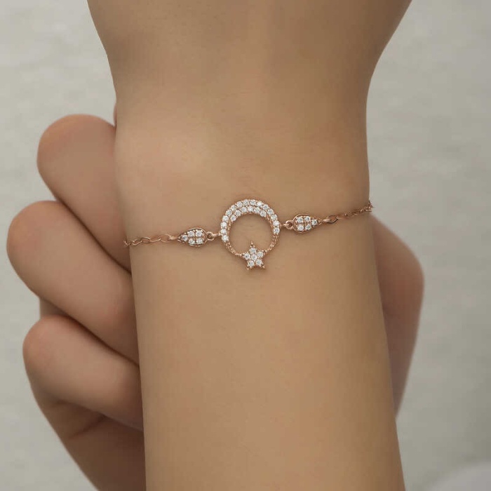 Lucky Life 925 Ayar Gumuss  Rose Ay Yıldız Lucky Life Lucky Life Kadın Bileklik