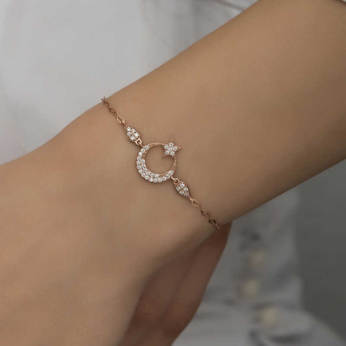 Lucky Life 925 Ayar Gumuss  Rose Ay Yıldız Lucky Life Lucky Life Kadın Bileklik