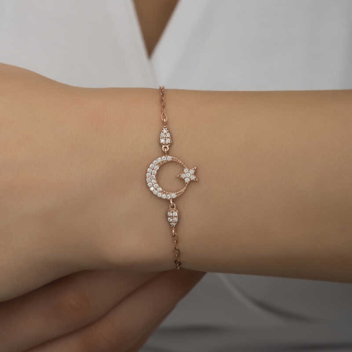 Lucky Life 925 Ayar Gumuss  Rose Ay Yıldız Lucky Life Lucky Life Kadın Bileklik