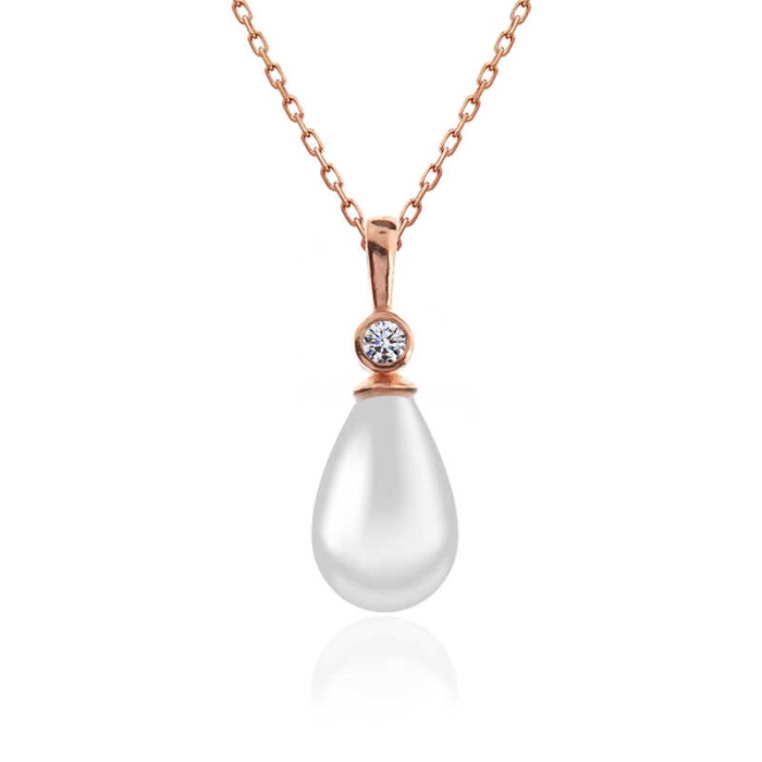 Lucky Life 925 Ayar Gumuss  Rose Damla Rose İnci Lucky Life Lucky Life Lucky Life Kadın Kolye