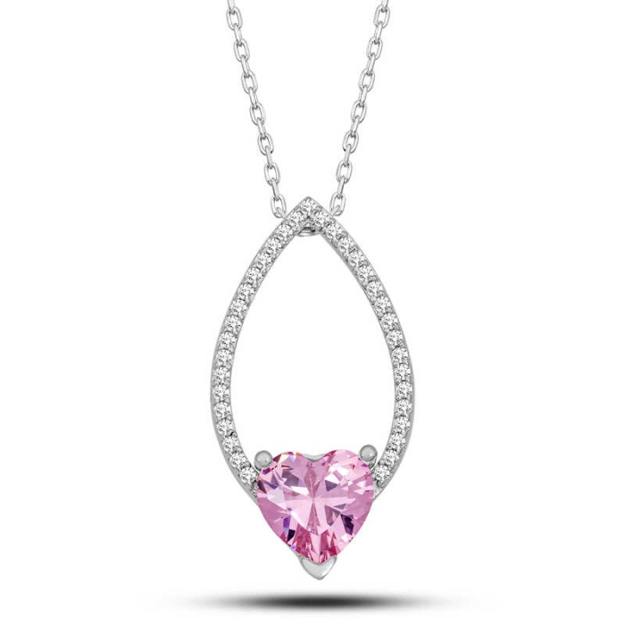 Lucky Life 925 Ayar Gumuss  Pembe Taşlı Kalp Lucky Life Lucky Life Lucky Life Kadın Kolye