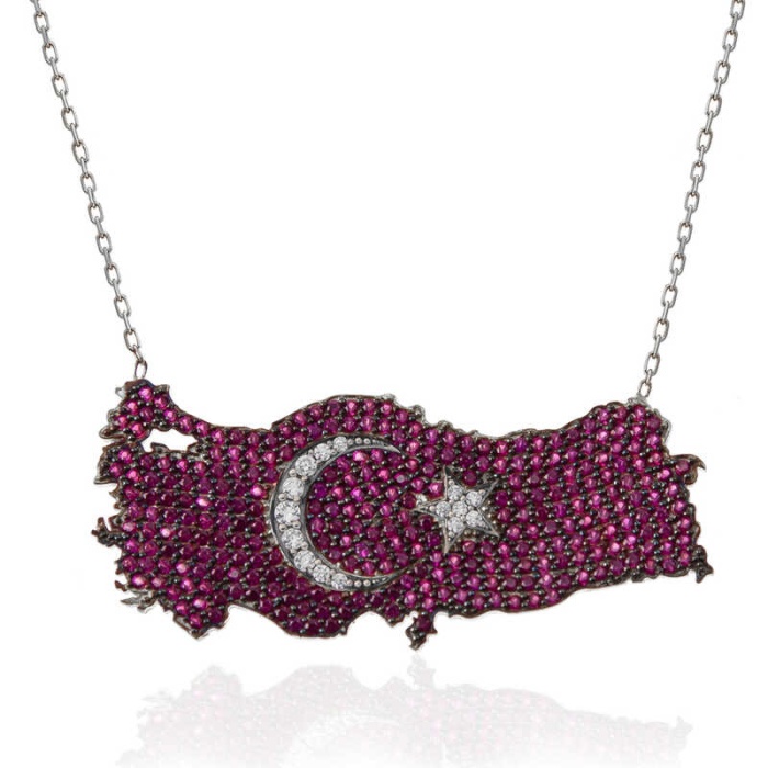 Lucky Life 925 Ayar Gumuss  Ay Yıldız Türkiye Haritası Lucky Life Lucky Life Lucky Life Kadın Kolye