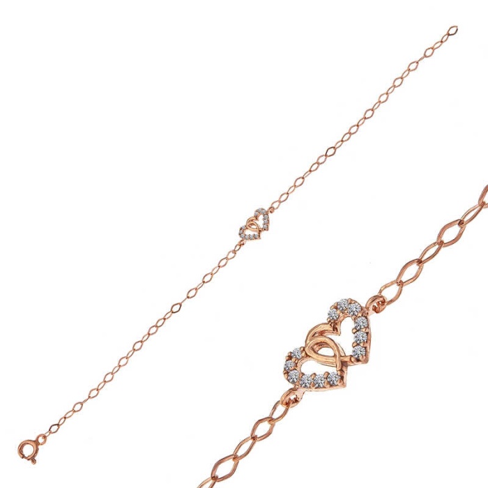 Lucky Life 925 Ayar Gumuss  Rose Birleşmiş Kalpler Lucky Life Lucky Life Kadın Bileklik
