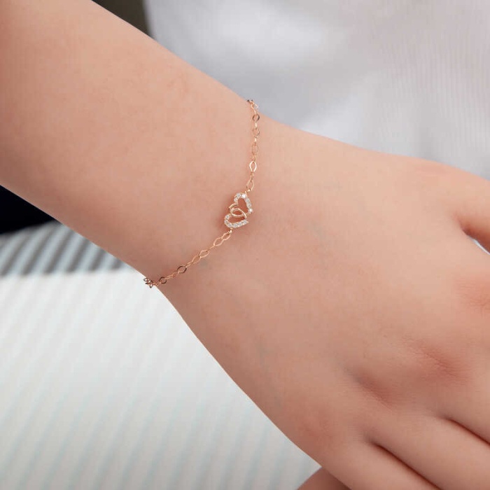 Lucky Life 925 Ayar Gumuss  Rose Birleşmiş Kalpler Lucky Life Lucky Life Kadın Bileklik