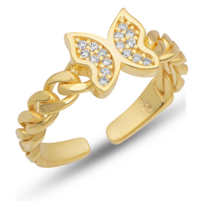 Lucky Life 925 Ayar Gumuss  Ayarlanabilir Gold Kelebek Lucky Life Lucky Life Kadın Yüzük