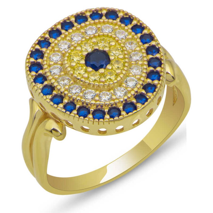 Lucky Life 925 Ayar Gumuss  Gold Oval Nazarlı Lucky Life Lucky Life Kadın Yüzük