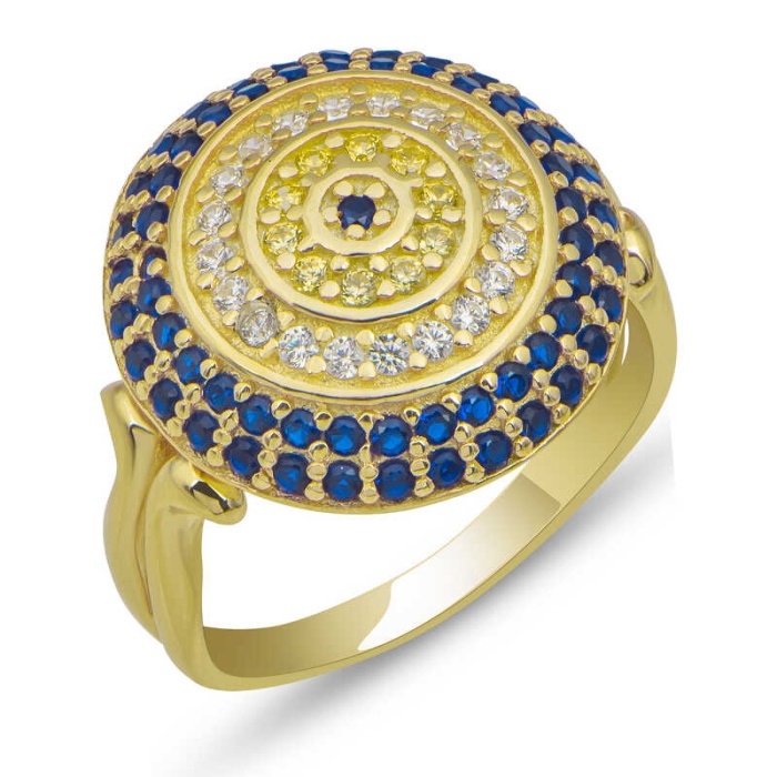 Lucky Life 925 Ayar Gumuss  Gold Yuvarlak Nazarlı Lucky Life Lucky Life Kadın Yüzük