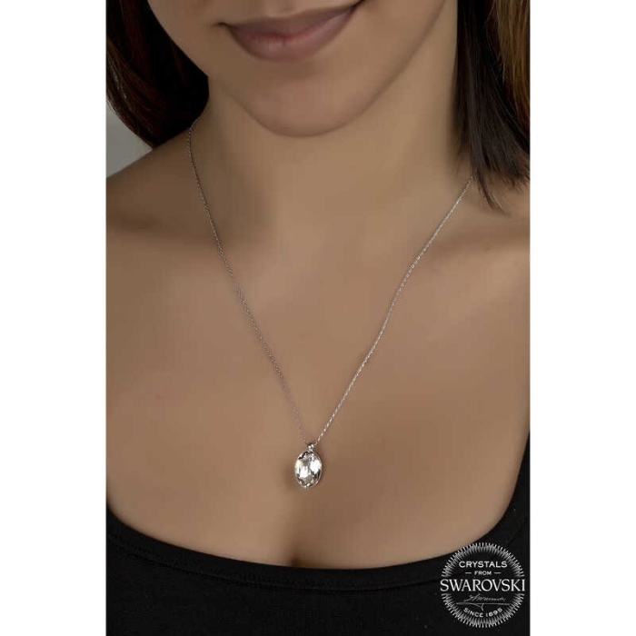 Swarovski Crystal Taşlı Oval Lucky Life 925 Ayar Gumuss  Lucky Life Lucky Life Lucky Life Kadın Kolye