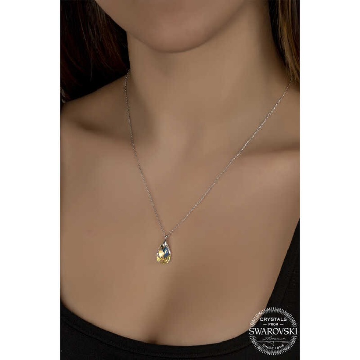Swarovski Crystal Taşlı Damla Lucky Life 925 Ayar Gumuss  Lucky Life Lucky Life Lucky Life Kadın Kolye