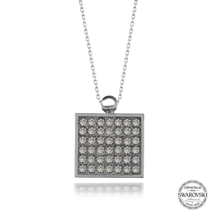 Swarovski Crystal Taşlı Kare Lucky Life 925 Ayar Gumuss  Lucky Life Lucky Life Lucky Life Kadın Kolye