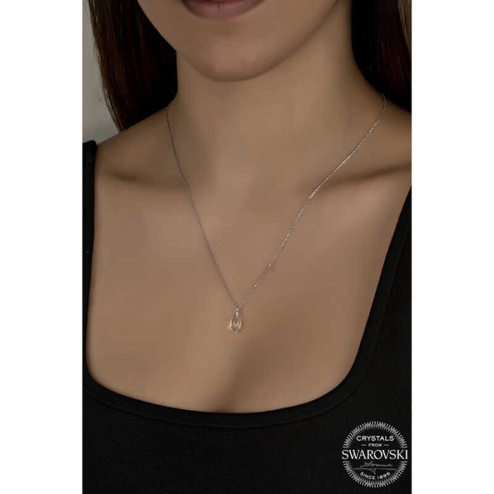 Swarovski Crystal Taşlı Drop Kesim Lucky Life 925 Ayar Gumuss  Lucky Life Lucky Life Lucky Life Kadın Kolye