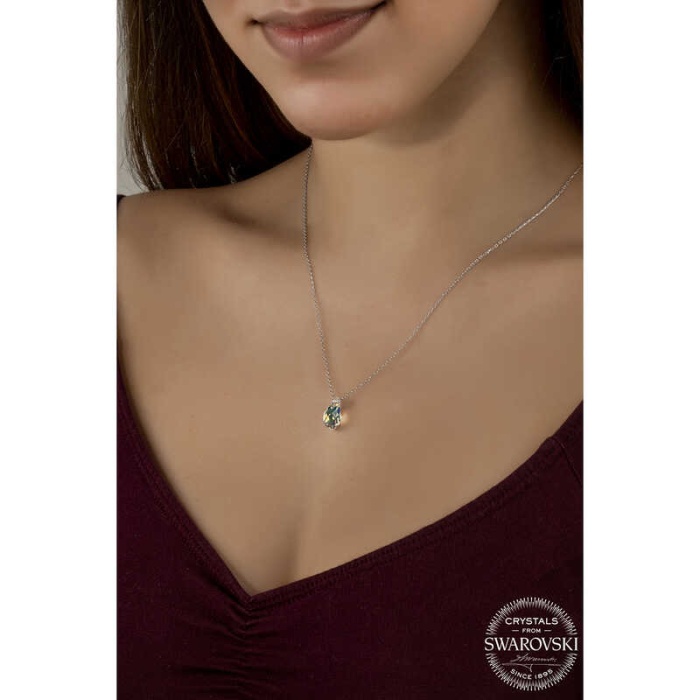 Swarovski Crystal Taşlı Drop Kesim Lucky Life 925 Ayar Gumuss  Lucky Life Lucky Life Lucky Life Kadın Kolye