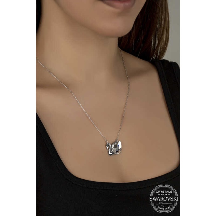 Swarovski Crystal Taşlı Kuğu Lucky Life 925 Ayar Gumuss  Lucky Life Lucky Life Lucky Life Kadın Kolye