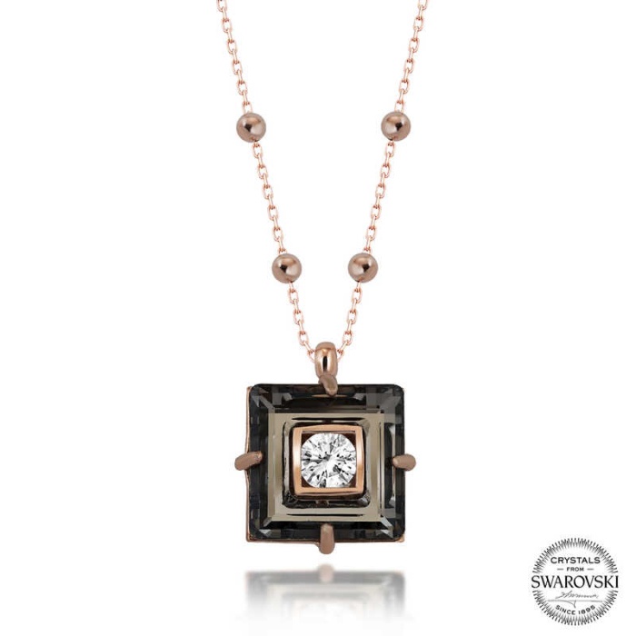Swarovski Crystal Taşlı Rose Top Zincir Siyah Elmas Lucky Life 925 Ayar Gumuss  Lucky Life Lucky Life Lucky Life Kadın Kolye