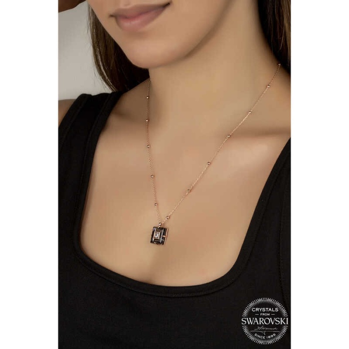 Swarovski Crystal Taşlı Rose Top Zincir Siyah Elmas Lucky Life 925 Ayar Gumuss  Lucky Life Lucky Life Lucky Life Kadın Kolye