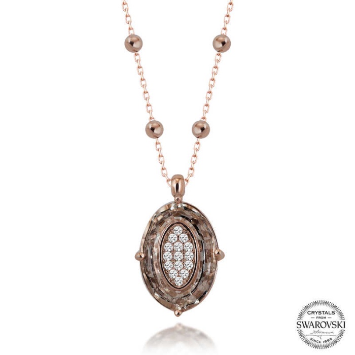 Swarovski Crystal Taşlı Rose Top Zincir Oval Lucky Life 925 Ayar Gumuss  Lucky Life Lucky Life Lucky Life Kadın Kolye