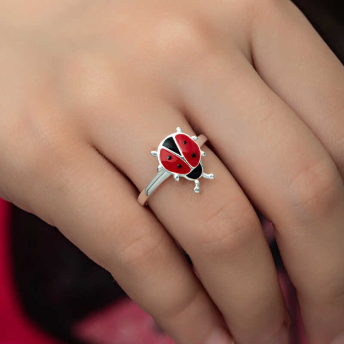 Lucky Life 925 Ayar Gumuss  Uğur Böceği Çocuk Kız Yüzük