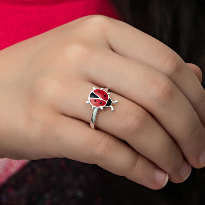 Lucky Life 925 Ayar Gumuss  Uğur Böceği Çocuk Kız Yüzük