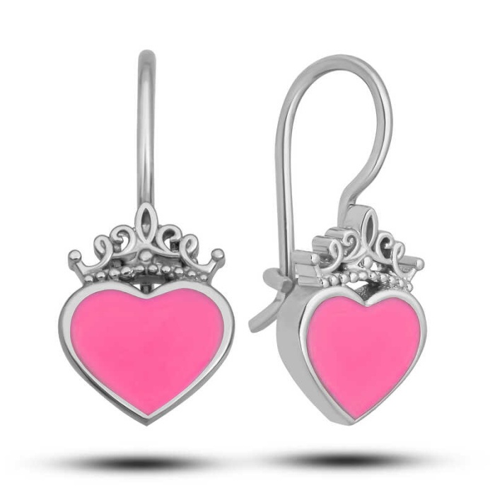 Lucky Life 925 Ayar Gumuss  Pembe Kalp Sallantılı Çocuk Küpe