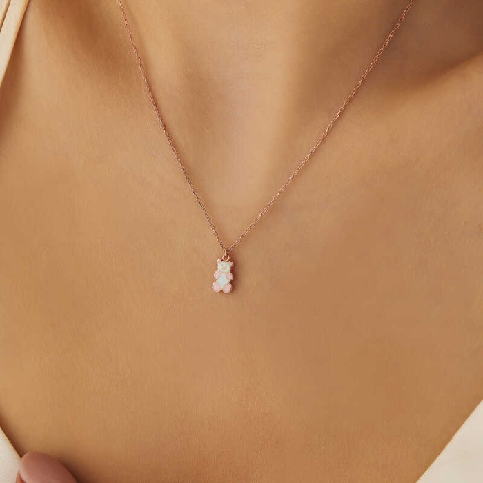 Lucky Life 925 Ayar Gumuss  Rose Renkli Ayıcık Lucky Life Lucky Life Lucky Life Kadın Kolye