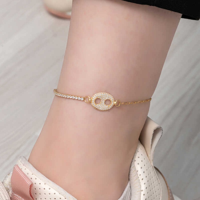 Lucky Life 925 Ayar Gumuss  Gold Gemici Figürlü Halhal