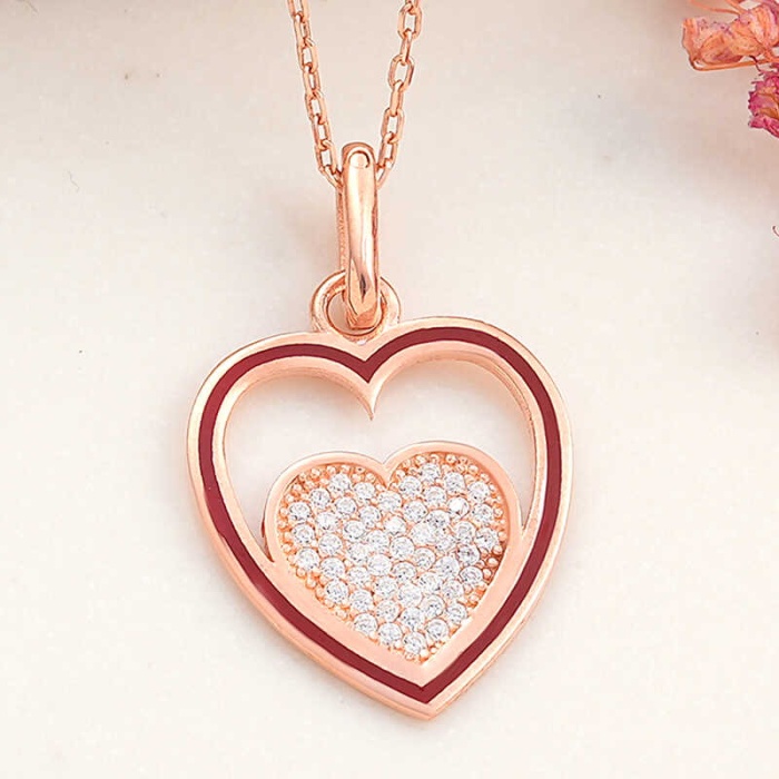 Lucky Life 925 Ayar Gumuss  Rose Kalp Lucky Life Lucky Life Lucky Life Kadın Kolye