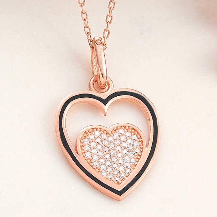 Lucky Life 925 Ayar Gumuss  Rose Kalp Lucky Life Lucky Life Lucky Life Kadın Kolye