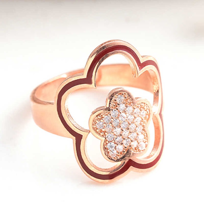 ​Lucky Life 925 Ayar Gumuss  Rose Çiçek Desenli Lucky Life Lucky Life Kadın Yüzük