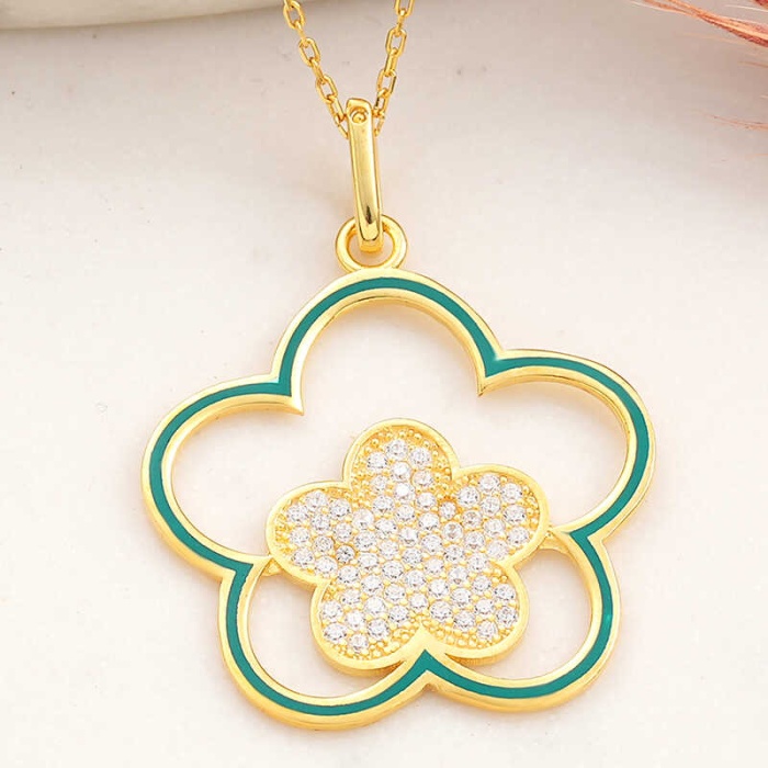 ​Lucky Life 925 Ayar Gumuss  Gold Çiçek Desenli Lucky Life Lucky Life Lucky Life Kadın Kolye