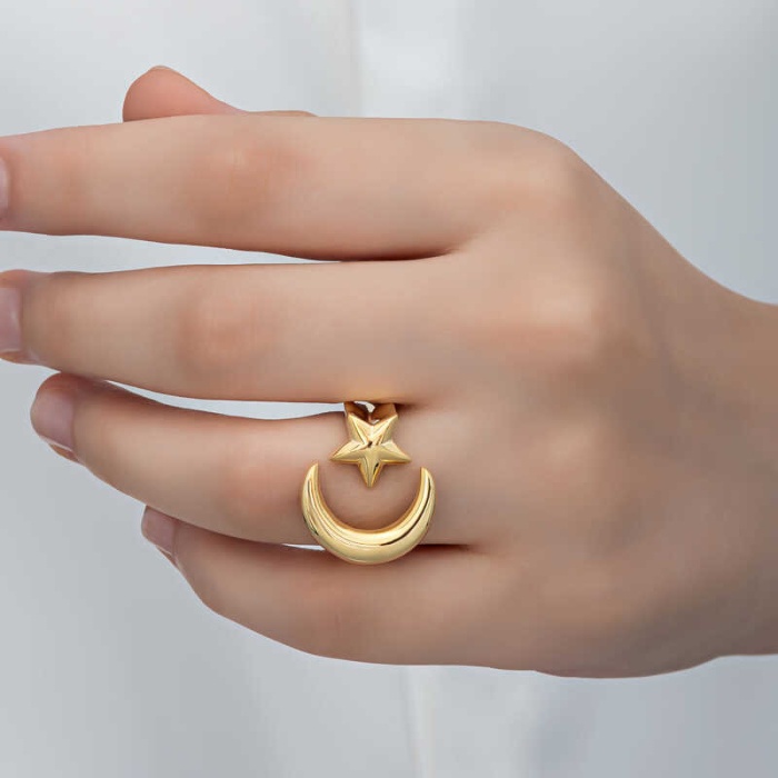 Lucky Life 925 Ayar Gumuss Gold Ay Yıldız Lucky Life Lucky Life Kadın Yüzük