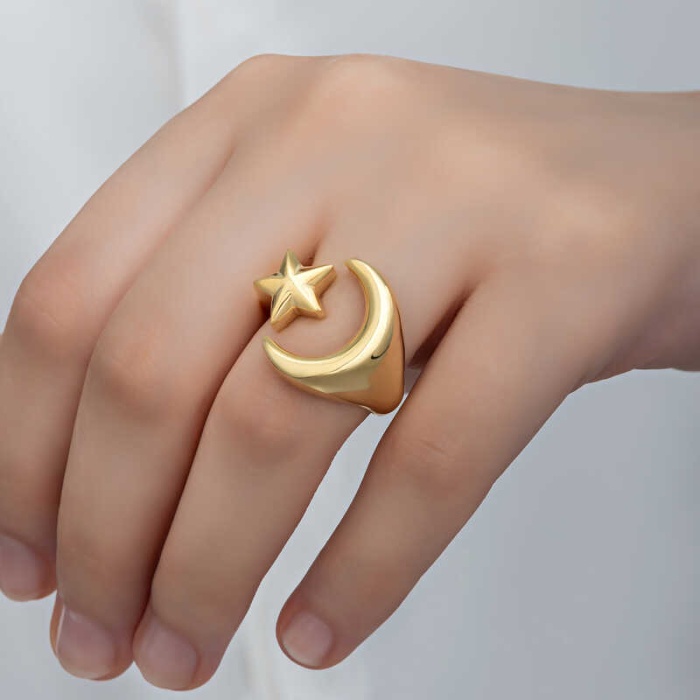 Lucky Life 925 Ayar Gumuss Gold Ay Yıldız Lucky Life Lucky Life Kadın Yüzük