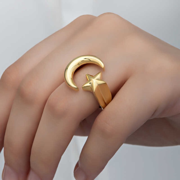 Lucky Life 925 Ayar Gumuss Gold Ay Yıldız Lucky Life Lucky Life Kadın Yüzük