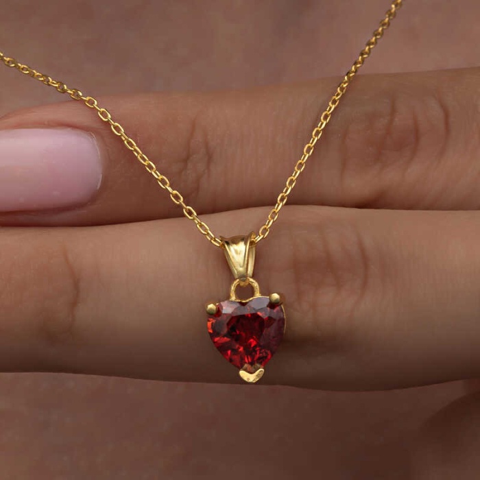 Lucky Life 925 Ayar Gumuss Gold Kırmızı Taşlı Kalpli Lucky Life Lucky Life Lucky Life Kadın Kolye