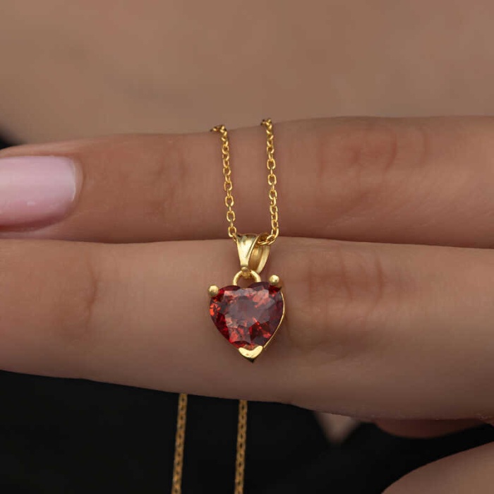 Lucky Life 925 Ayar Gumuss Gold Kırmızı Taşlı Kalpli Lucky Life Lucky Life Lucky Life Kadın Kolye