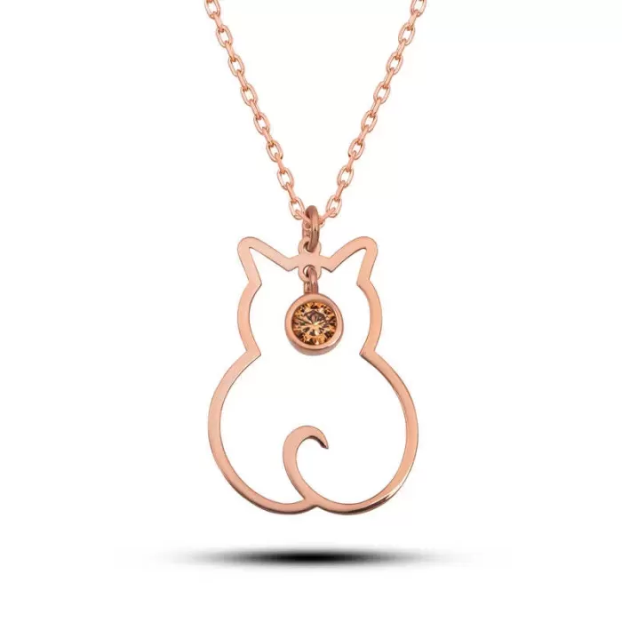 Lucky Life 925 Ayar Gumuss Kasım Ayı Doğum Taşı Kedi Lucky Life Lucky Life Lucky Life Kadın Kolye