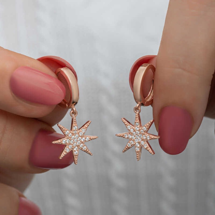 Lucky Life 925 Ayar Gumuss Rose Sallantılı Kutup Yıldızı Lucky Life Lucky Life Kadın Küpe