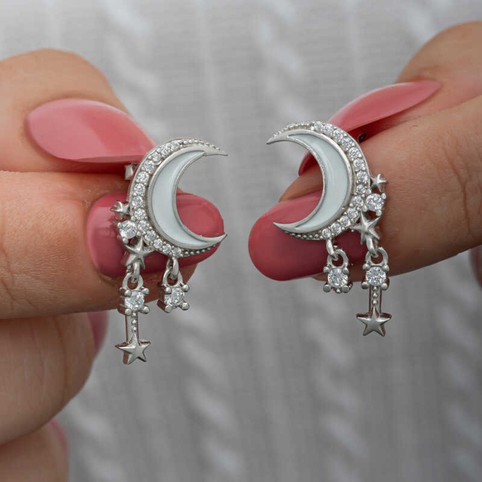 Lucky Life 925 Ayar Gumuss Sallantılı Ay Yıldız Lucky Life Lucky Life Kadın Küpe